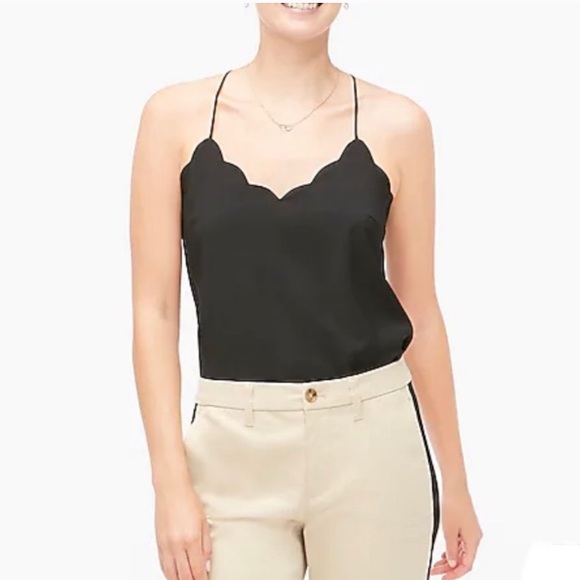 NWT! J. Crew Scalloped Cami Top, Black, Size 2 - Picture 1 of 15